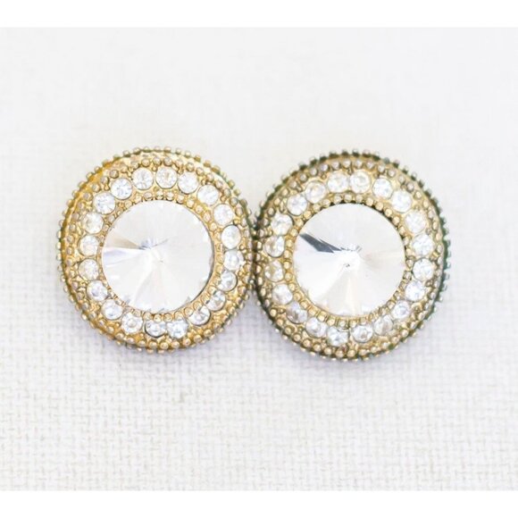 Vintage Feminine Round Rhinestone Stud Earrings - AA1 - Picture 1 of 2